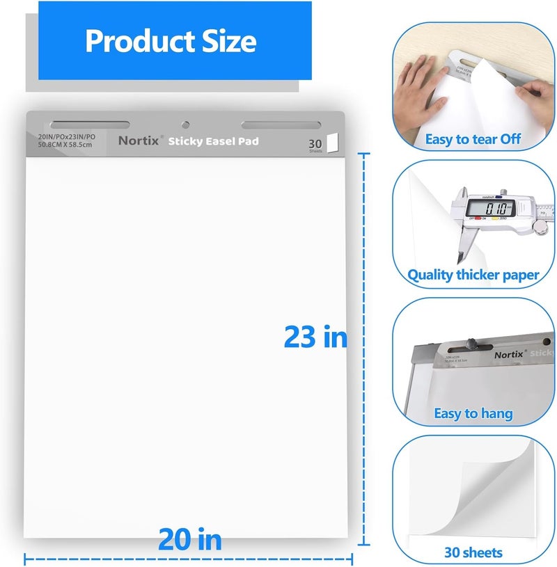 Nortix Flip Chart Paper, Sticky Easel Pads, Chart Paper for Teachers,Super Adhesive & Bleed-Resistant, Large Self-Stick Easel Paper for Classroom/Office, 20 x 23 inch, 30 Sheets/Pad, 3 Pads - Image 4